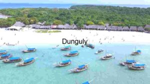 At Home Tropical Beachside Village with Traditional Boats