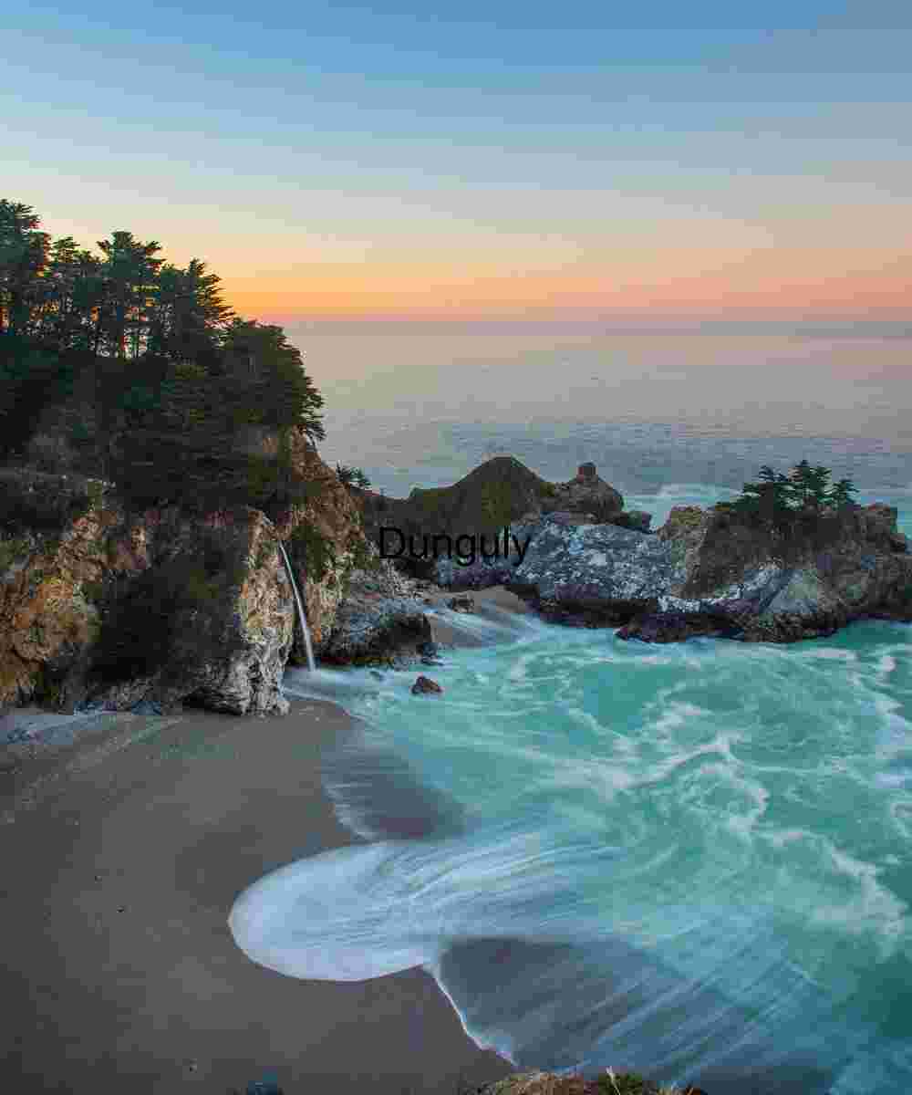 Wave_lick_McWay_Falls_Big_Sur_California Serene Coastal Waterfall at Sunset