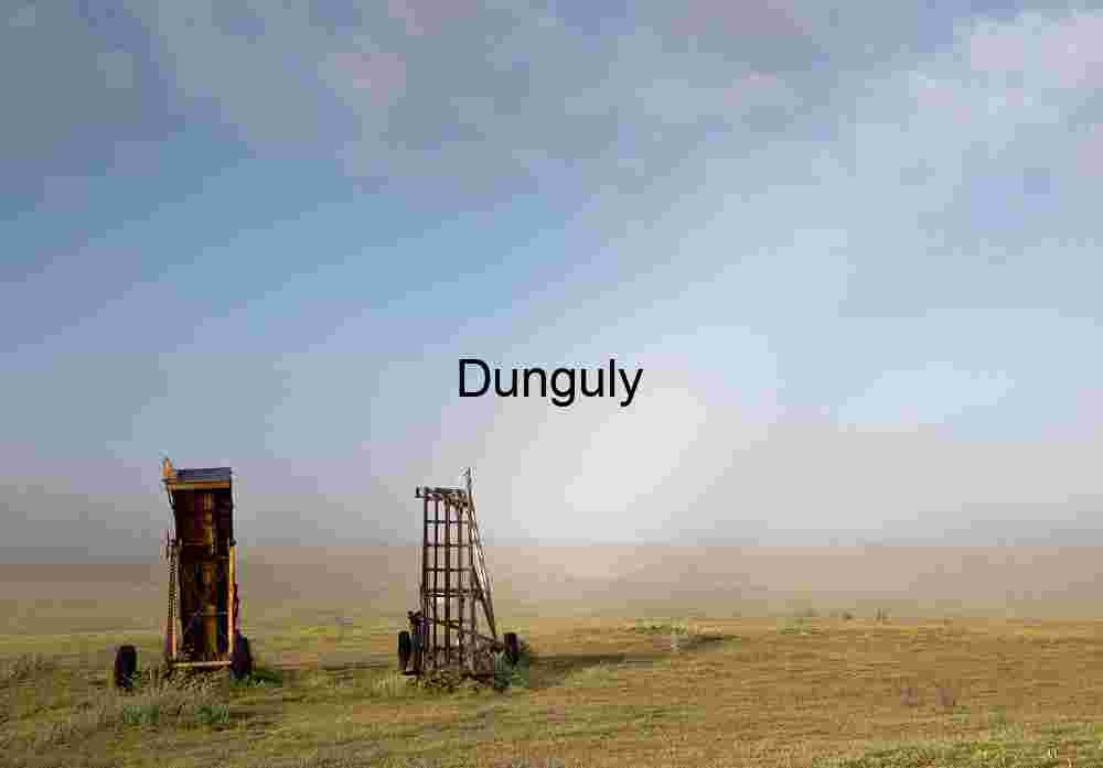 Hay bale loaders in clearing fog; Travers Ranch, Carrizo Plain National Monument Forgotten Implements: Rusted Machinery in a Misty Field