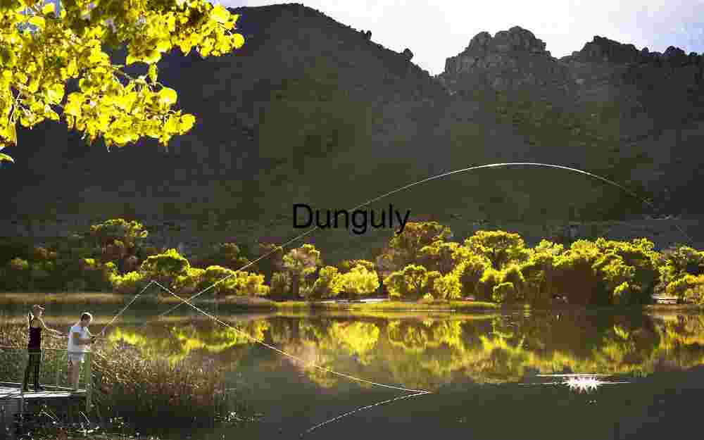 Backlit fishing scene, Diaz Lake, Lone Pine, California Sunlit Hills and Autumn Foliage Reflected in Serene Lake - 2