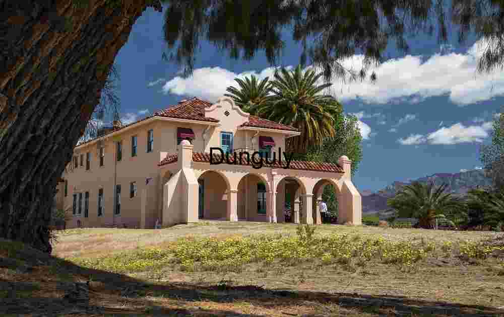 Kelso Depot, Mojave National Preserve Historic Kelso Depot at Mojave National Preserve with Palm Trees and Mountains