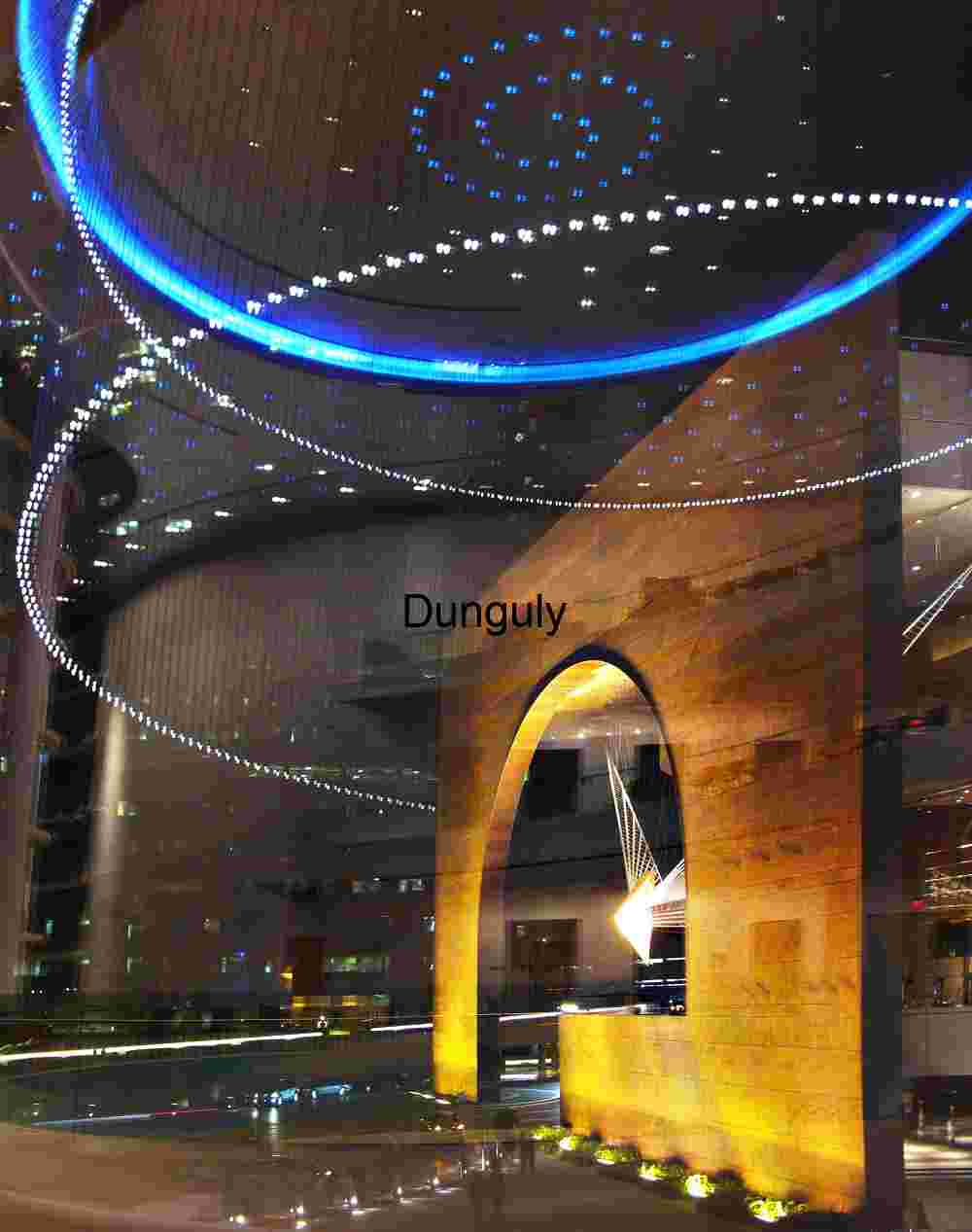 Lights fantastic, Segerstrom Hall, Futuristic Interior with Illuminated Archway and Spiral Ceiling Lights