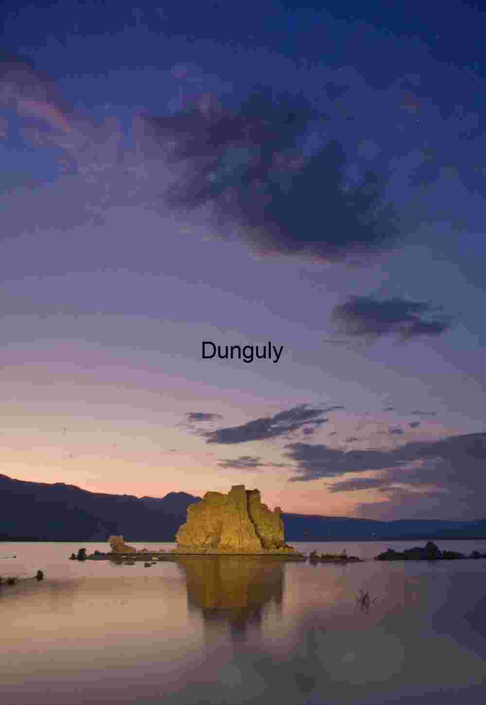 Mono Lake, twighlight clouds Illuminated Tufa Tower Reflected in Mono Lake at Twilight