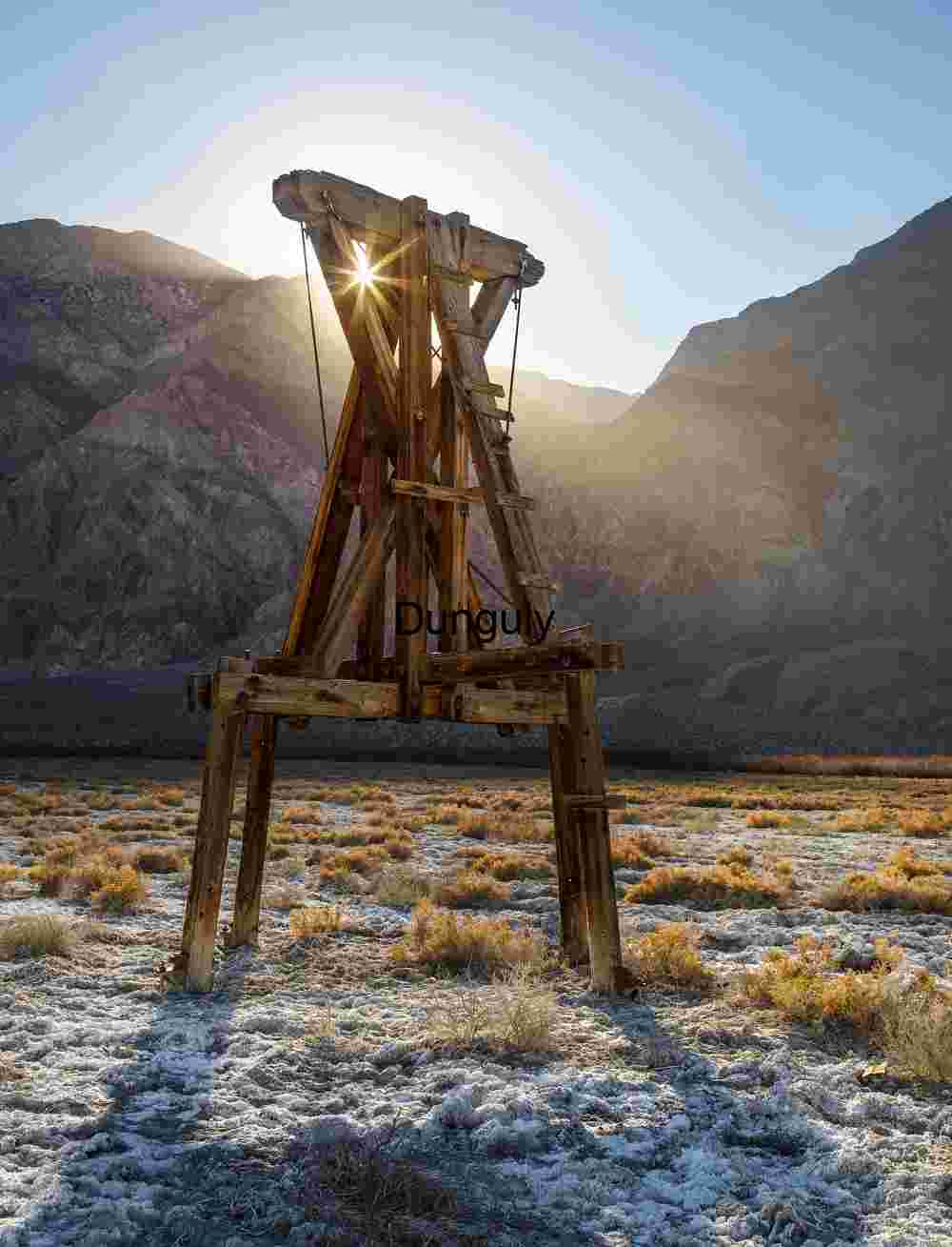Salt tramway tower sunstar Abandoned Mining Structure at Sunset