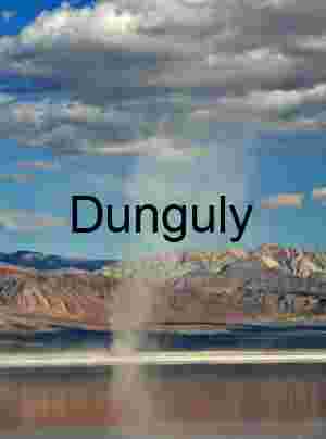 Atmospheric Phenomenon: Dust Devil Rising Over Desert Lakebed with Mountain Backdrop