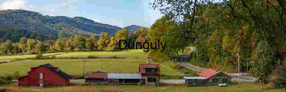 Cantrell Blacksmith Shop, Tower House and Red Barn along Folk School Road; John C. Campbell Folk School Autumn Appalachian Farm Road: Historic Red Barn, Tower House