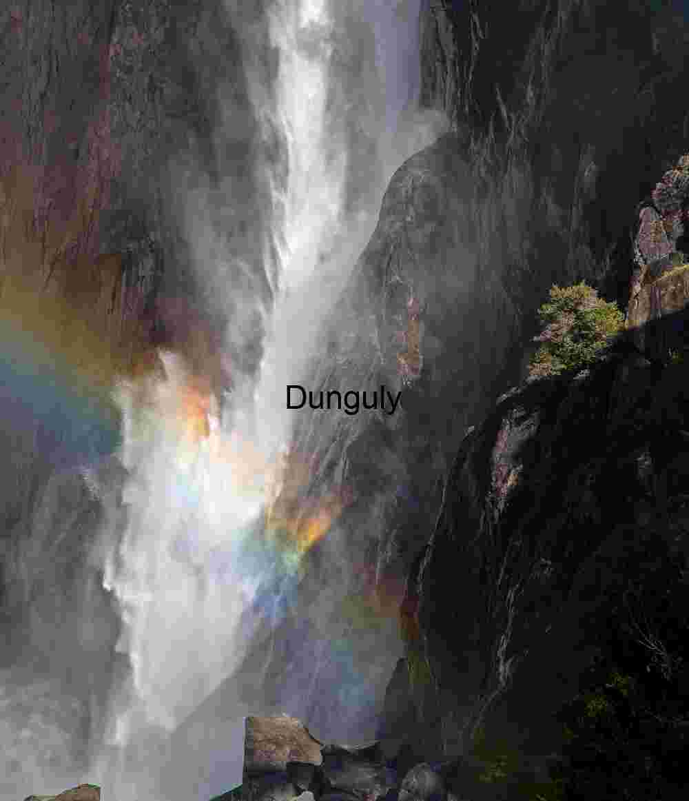 Lower Yosemite Fall, rainbow; Yosemite National Park Yosemite Fall Rainbow: Mist, Light, and Cascading Water