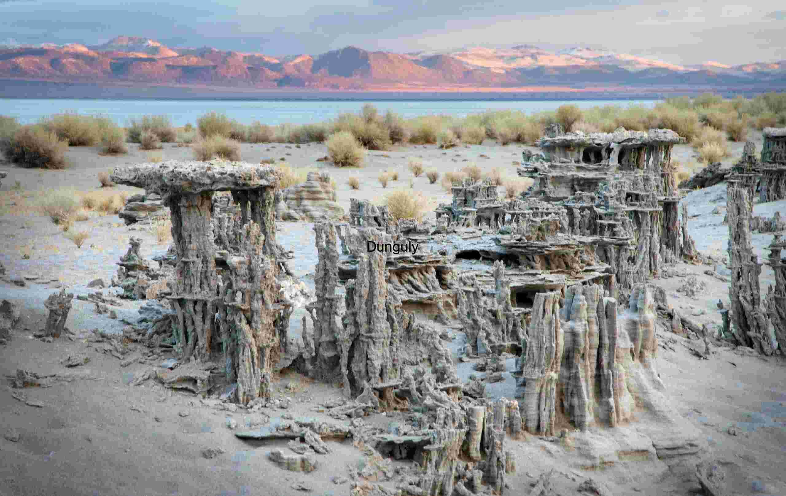Sand tufa with first light on the Bodie Hills, Mono Lake Close- Black & White Sand Ripple Curve Abstract Dune Texture