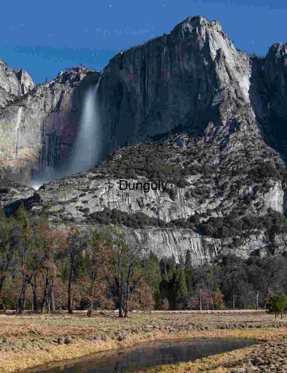 Upper Yosemite, Fall by, moonlight; Yosemite, National Park Yosemite Falls by Moonlight: Long Exposure Night Landscape