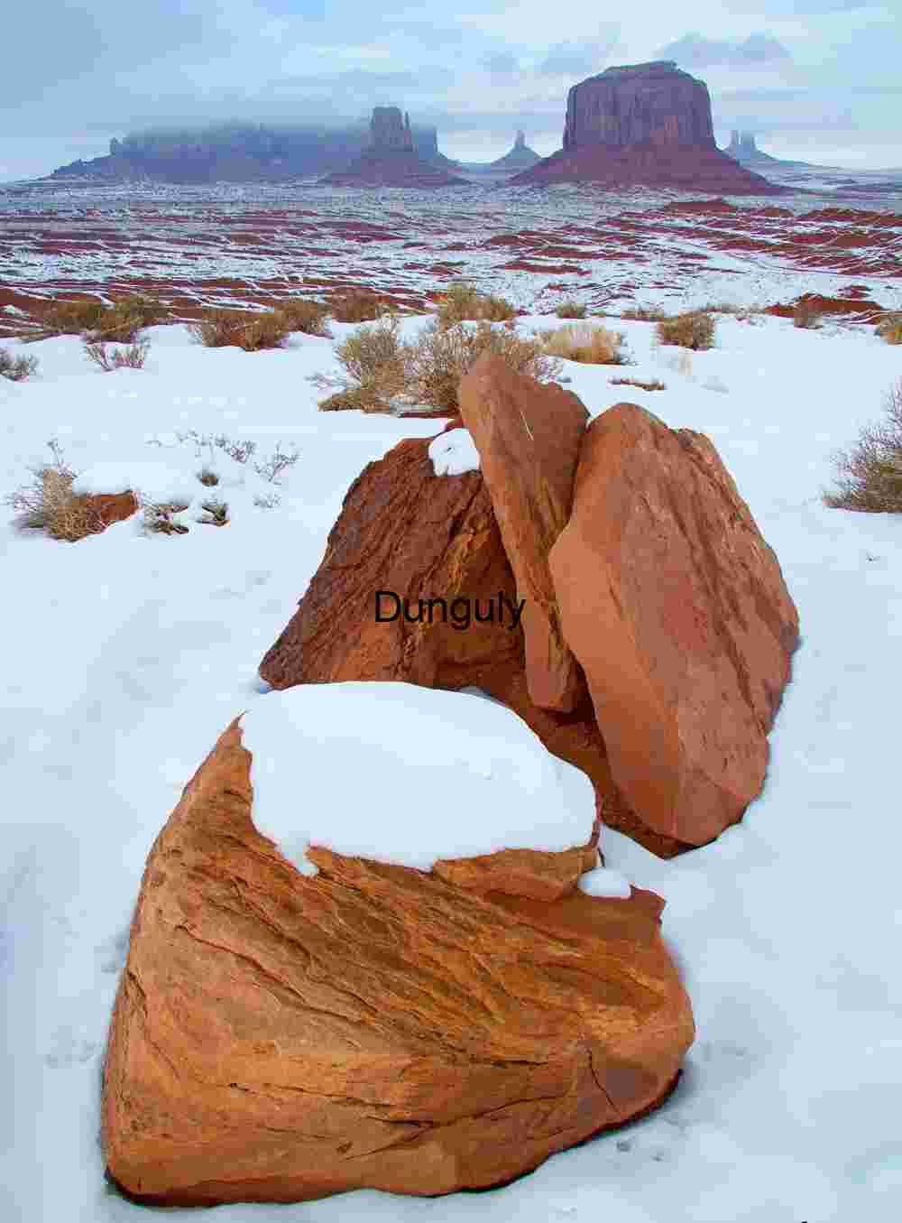 winter Winter | Monument Valley Buttes under Two Clouds: Desert Road Panorama