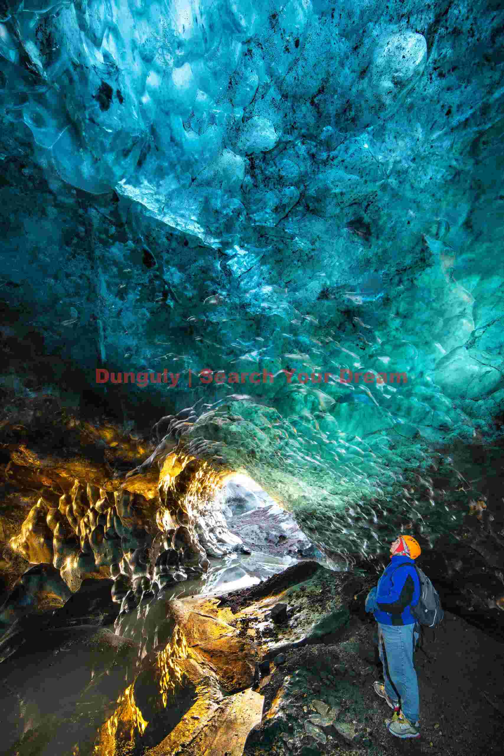 Annie in the Golden ice cave, Vatnajokull, Iceland Glacial Ice Formation at Annie in the Golden ice cave, Vatnajokull, Iceland