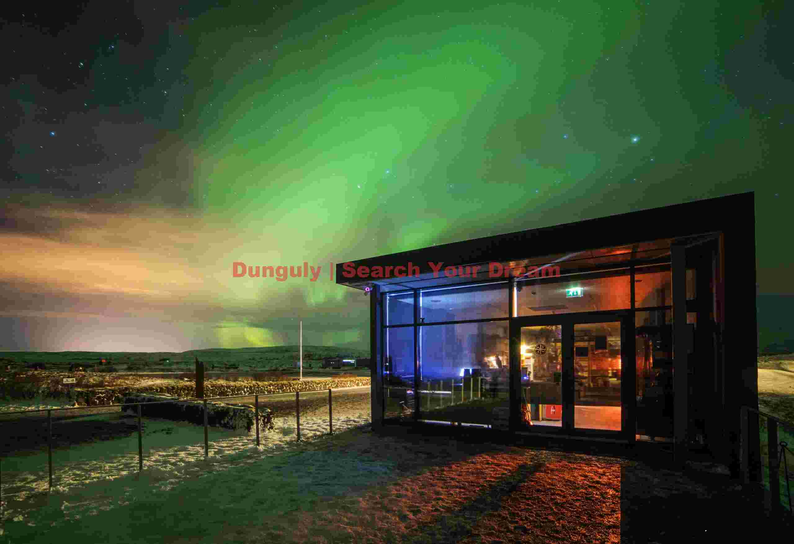 Aurora over the visitor center; Þingvellir, Iceland Aurora over the visitor center; Þingvellir