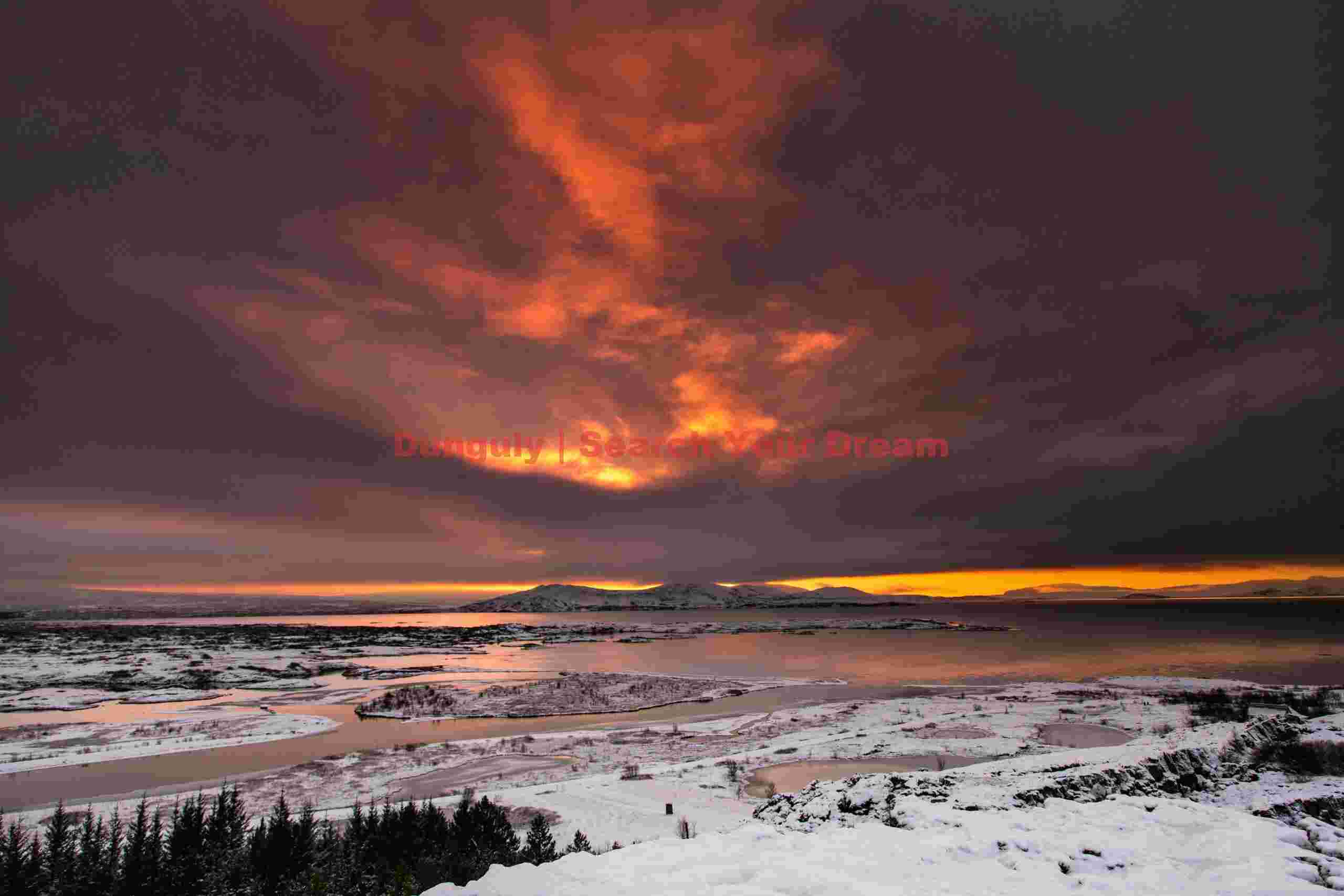 Dramatic dawn; Pingvellir, Iceland Glacial Ice Formation at Dramatic dawn