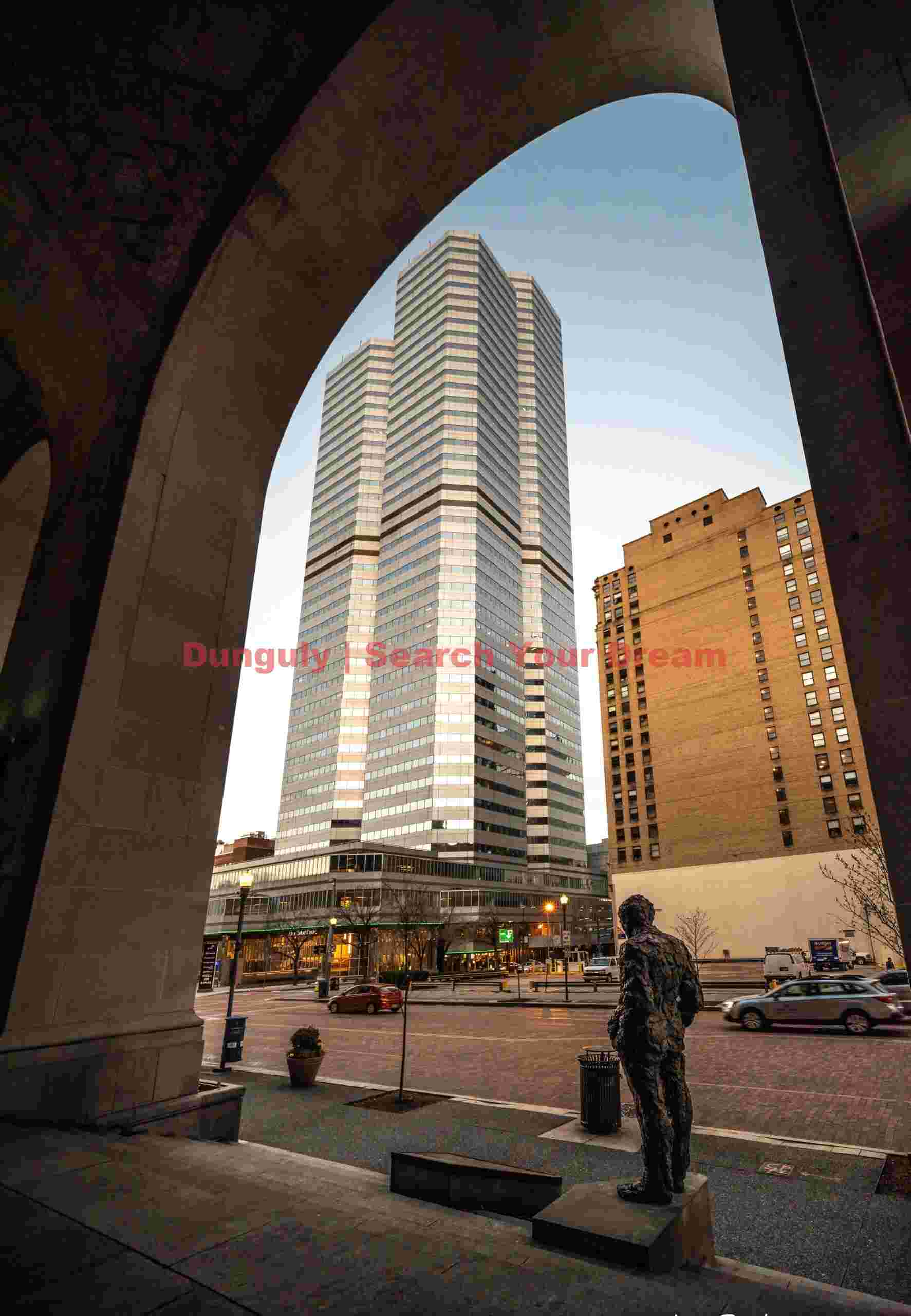 Statue and skyscraper through arch; Pittsburgh Statue and Skyscraper Through Arch in Pittsburgh