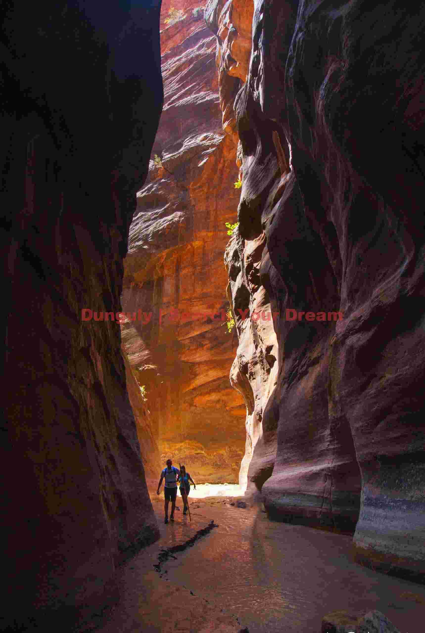 Two figures, Virgin Narrows, Zion N.P. Two Figures Exploring the Virgin River Narrows