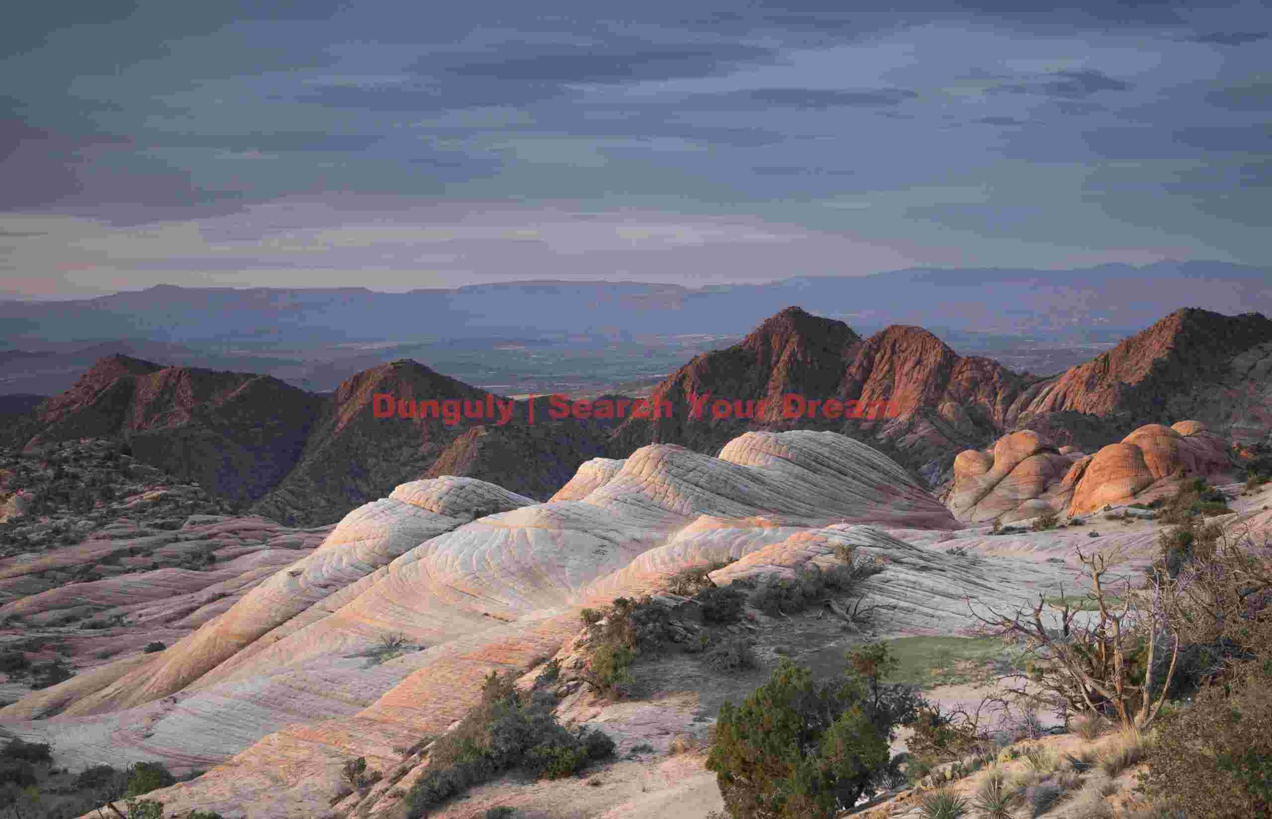 View over Yant Flat sandstone domes before sunrise View over Yant Flat sandstone domes before sunrise