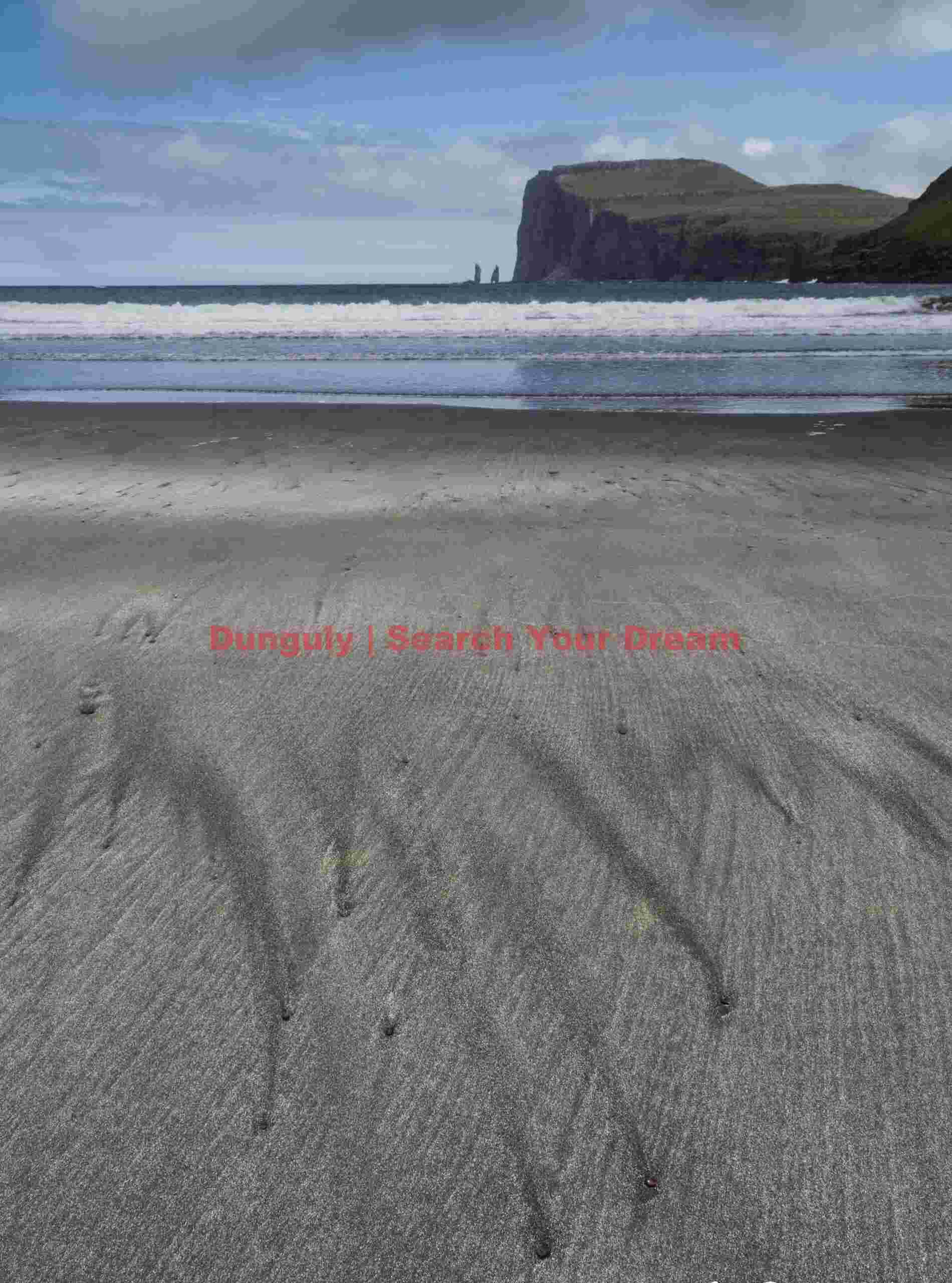 Sand patterns#2 with distant view of Risin and Kellingin sea stacks; Faroe Islands Sand patterns#2 with distant view of Risin and Kellingin sea stacks