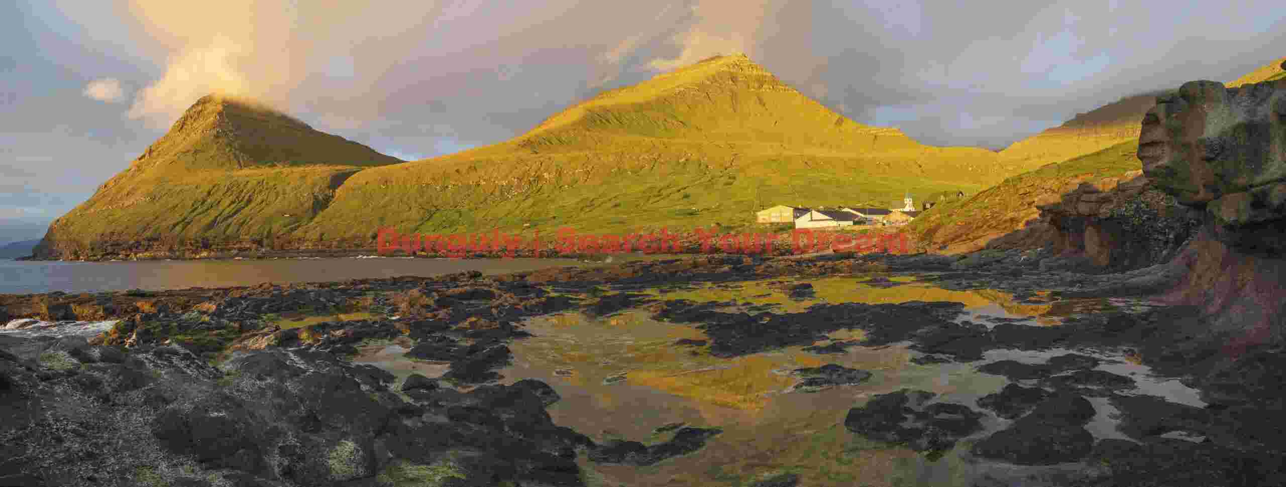 Sunrise panorama of Gjógv; Faroe Islands Sunrise panorama of Gjógv