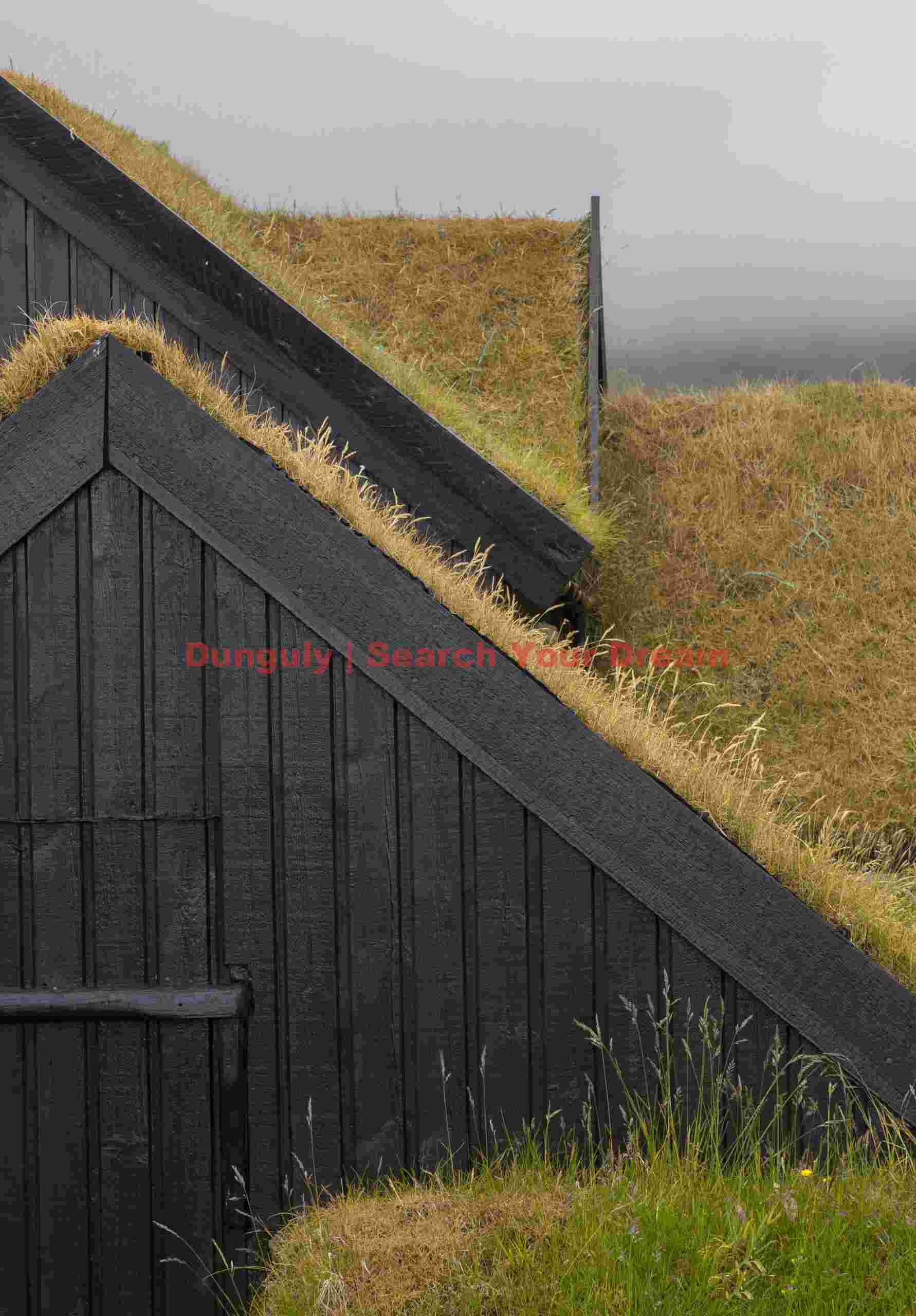 Turf roof diagonals; Gjógv, Faroe Islands Turf roof diagonals