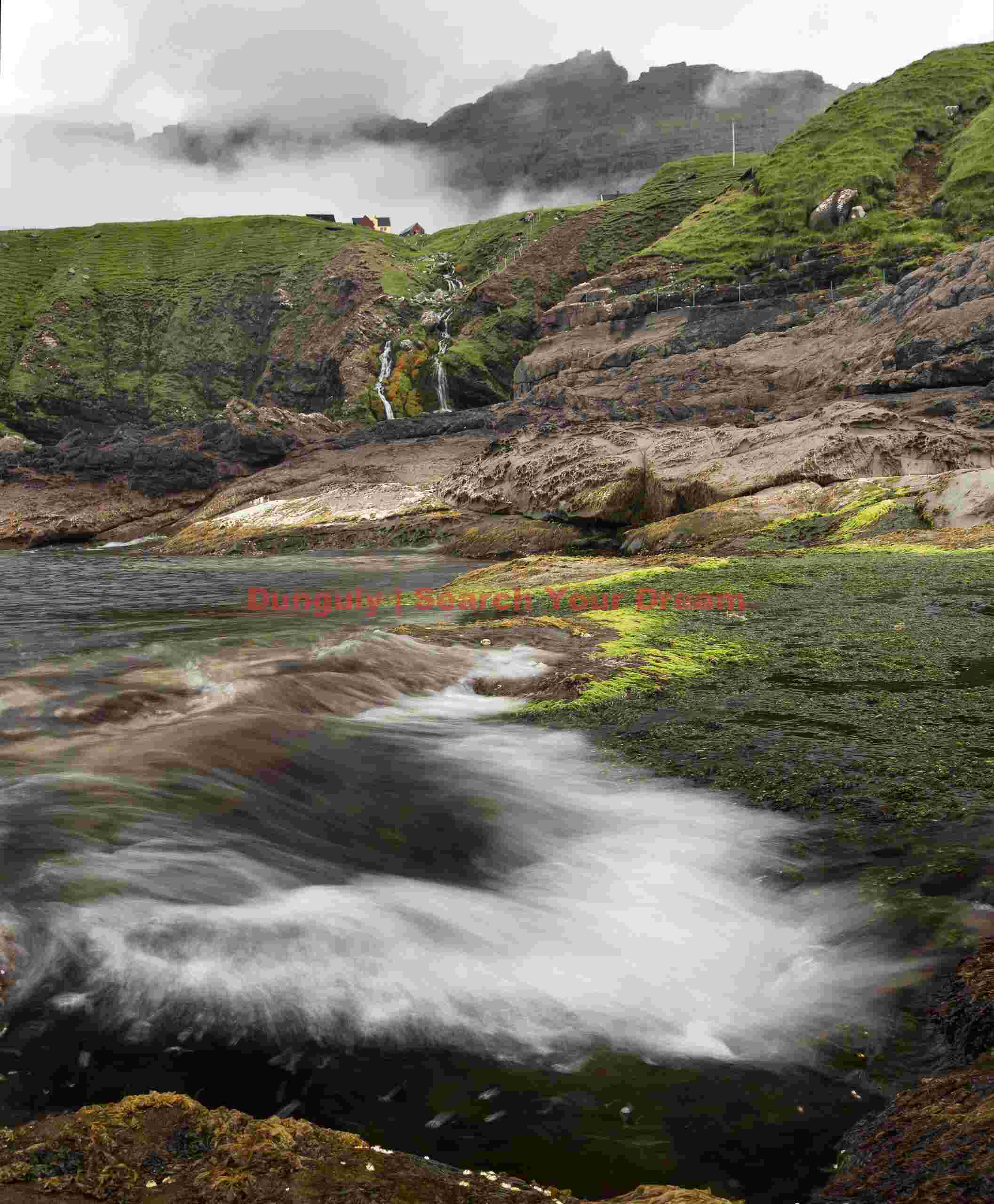 Wave, waterfall; Viðareiði, Faroe Islands Wave, waterfall