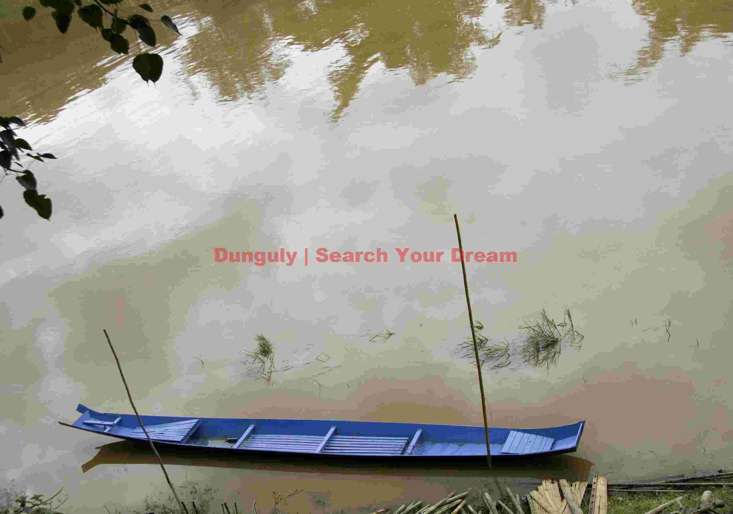 Blue boat, Mekong River, Laos Blue boat, Mekong River, Laos