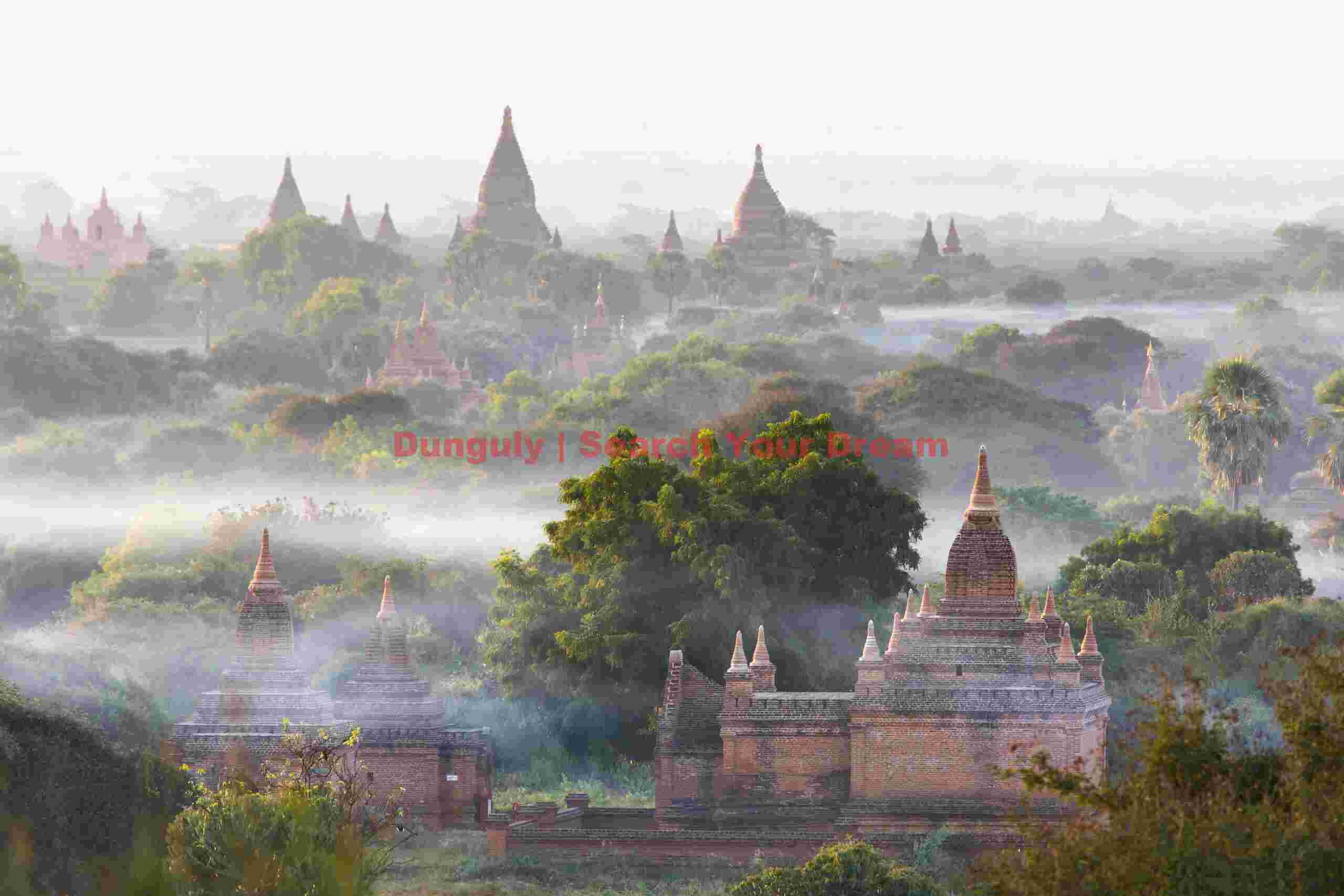 Early morning mist between the temples; Bagan, Burma Early morning mist between the temples