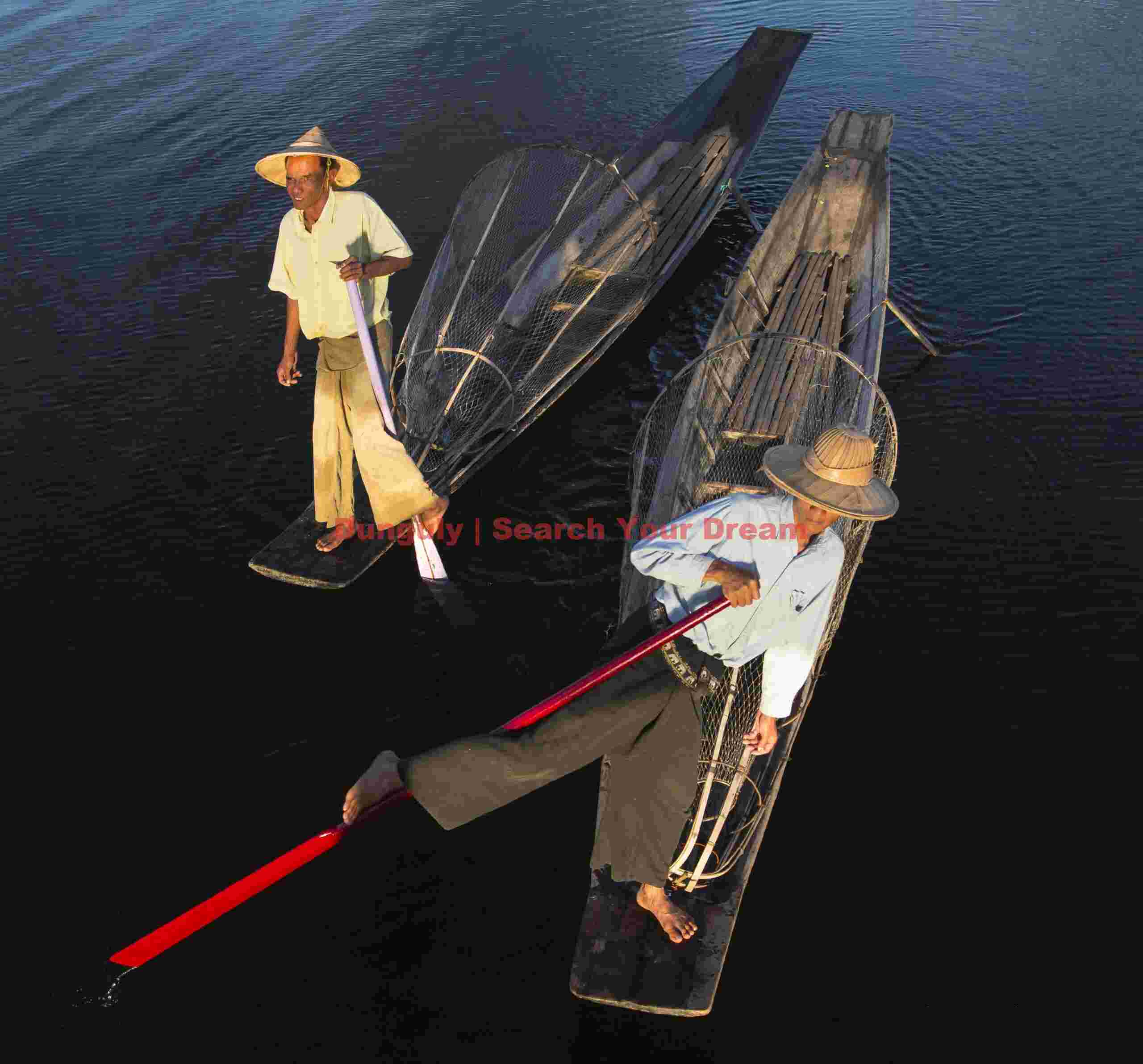 Fisherman with red oar; Burma Fisherman with red oar