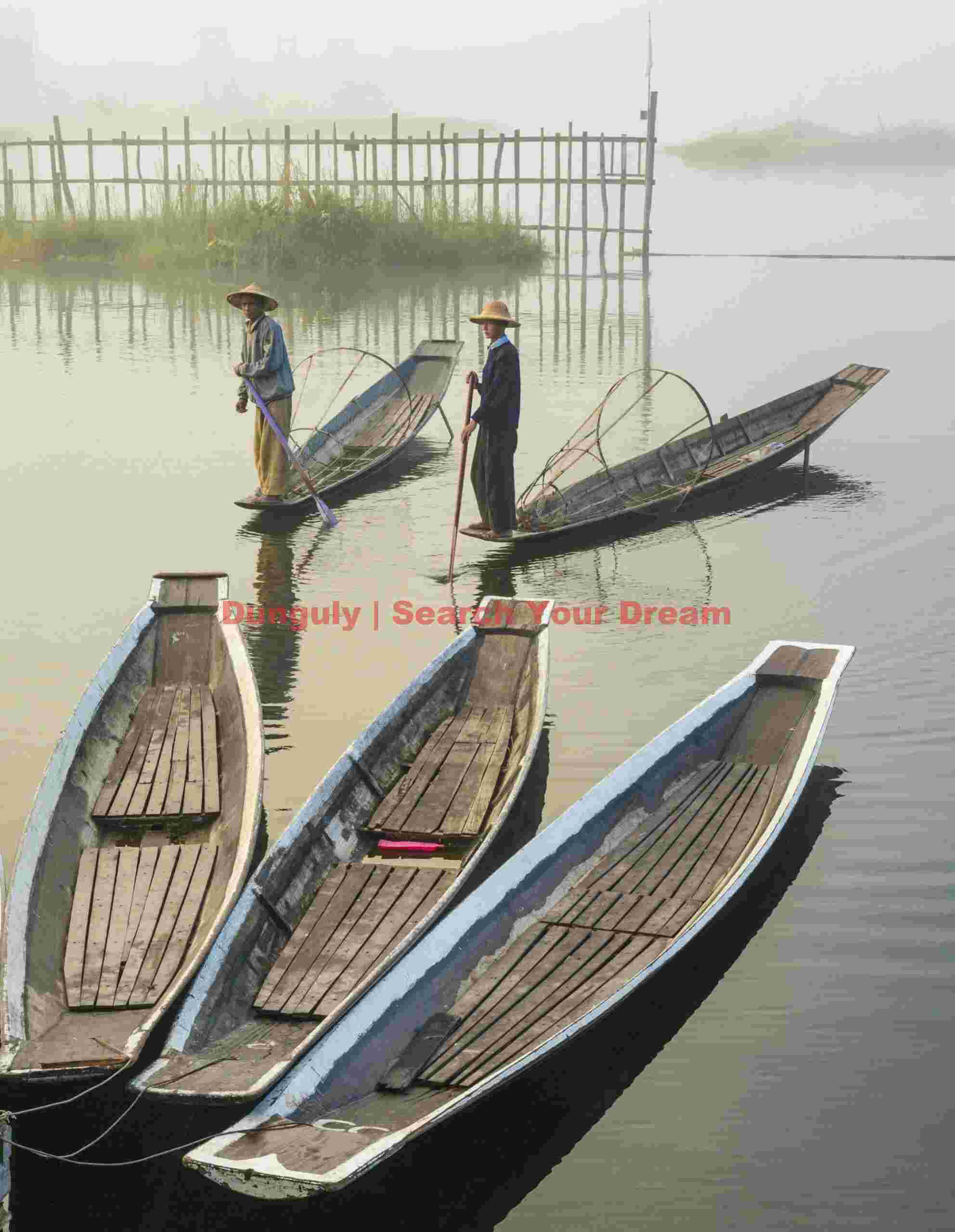 Fishermen and canoes; Inle Lake, Burma Fishermen and canoes