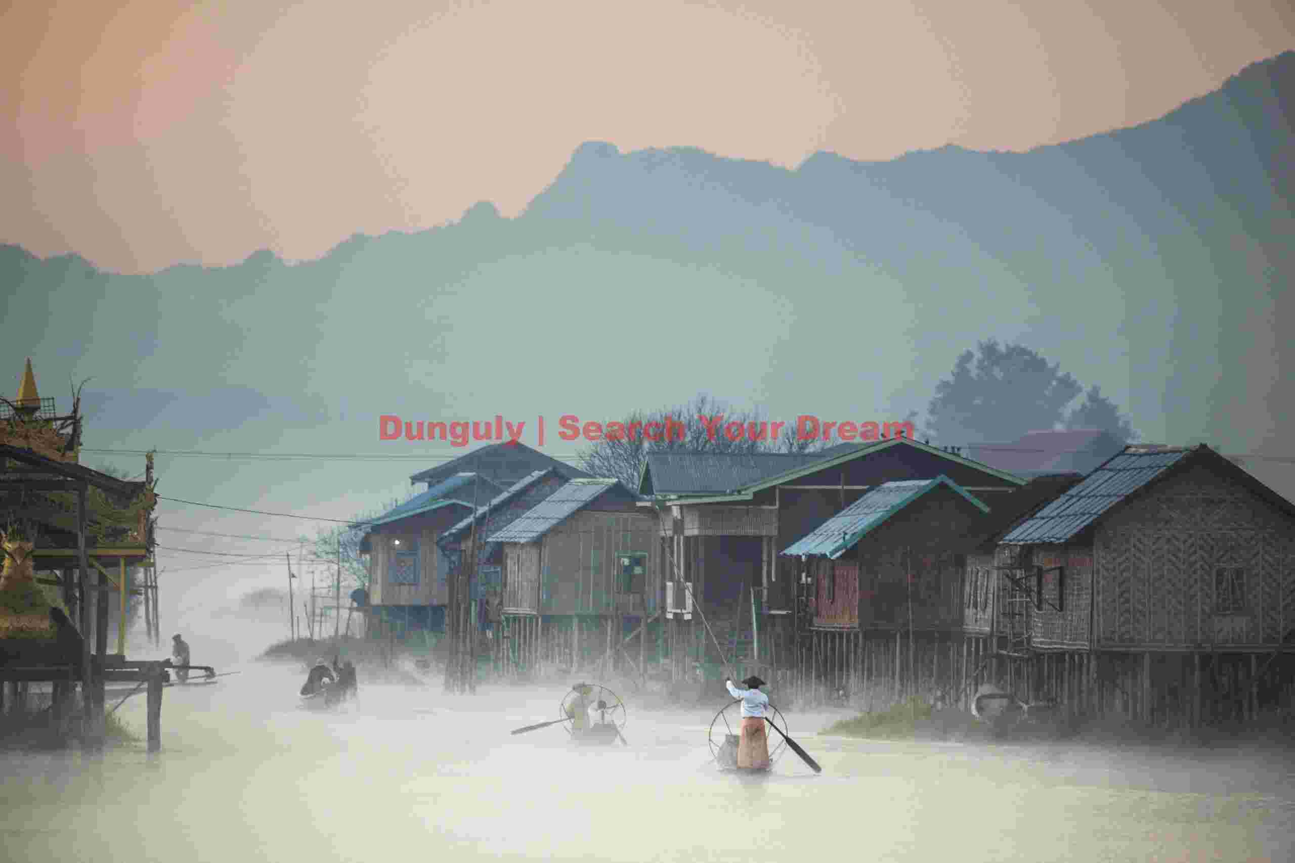 Mist before sunrise; Nampan village, Inle Lake, Burma Mist before sunrise