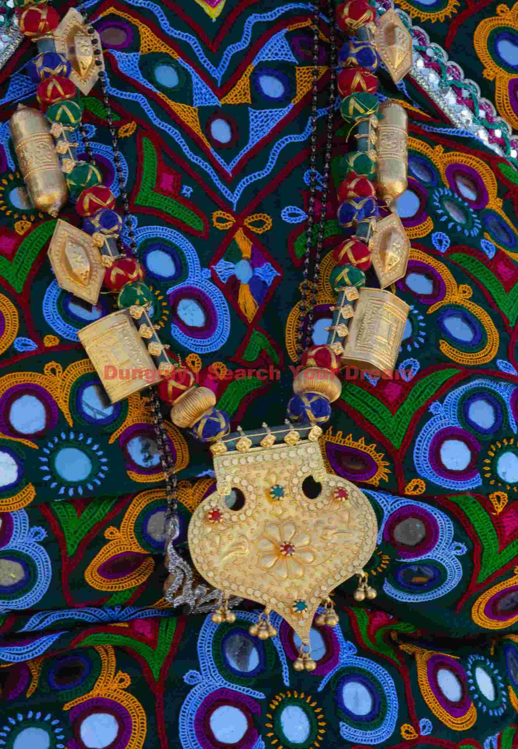 Necklace and embroidery; Ahir tribe, Rann of Kutch, India Necklace and embroidery