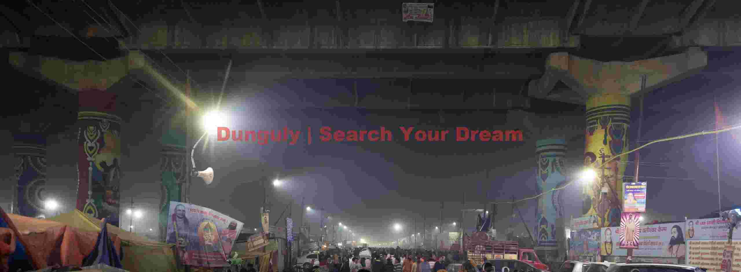Night scene under the bridge over the Ganges; Kumbh Mela, Allahbad, India Night scene under the bridge over the Ganges
