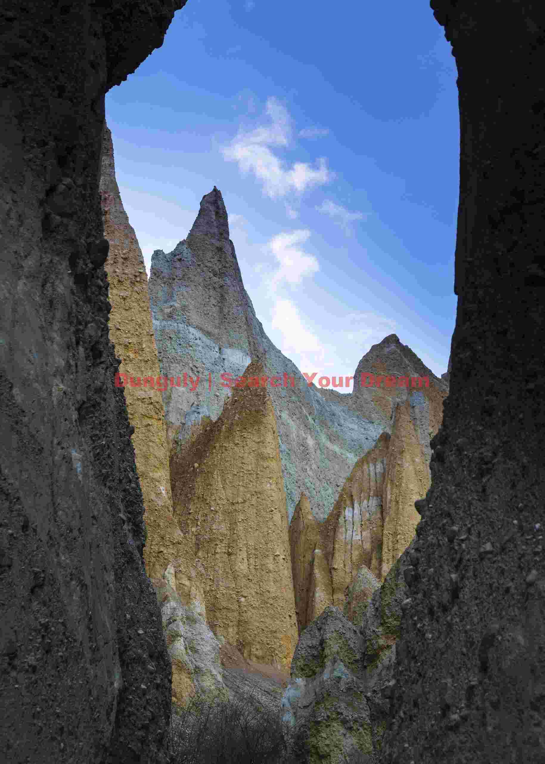 Passageway and spires; Clay Cliffs of Omarama. New Zealand Passageway and spires