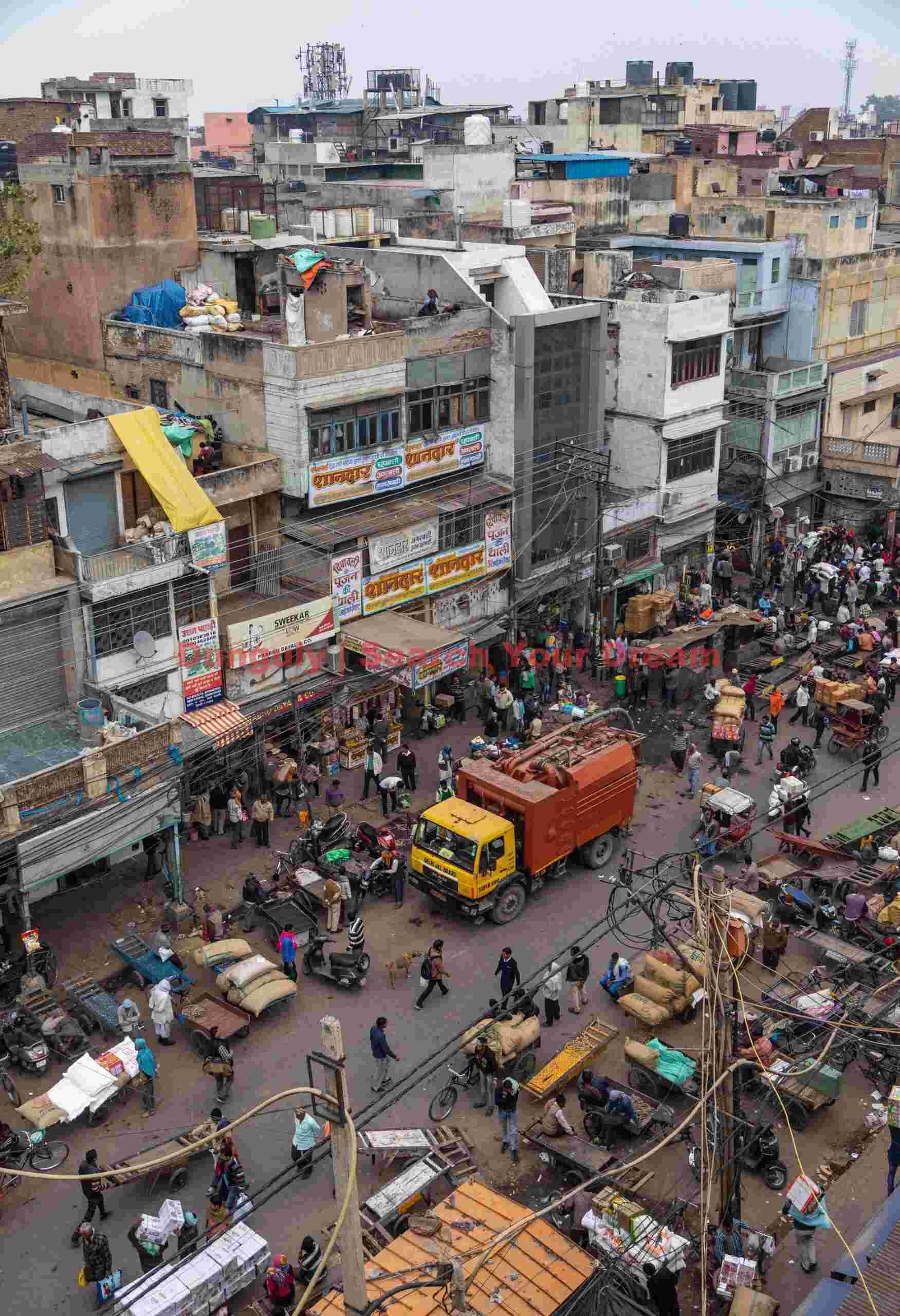 Street view from above; Old Delhi Street view from above
