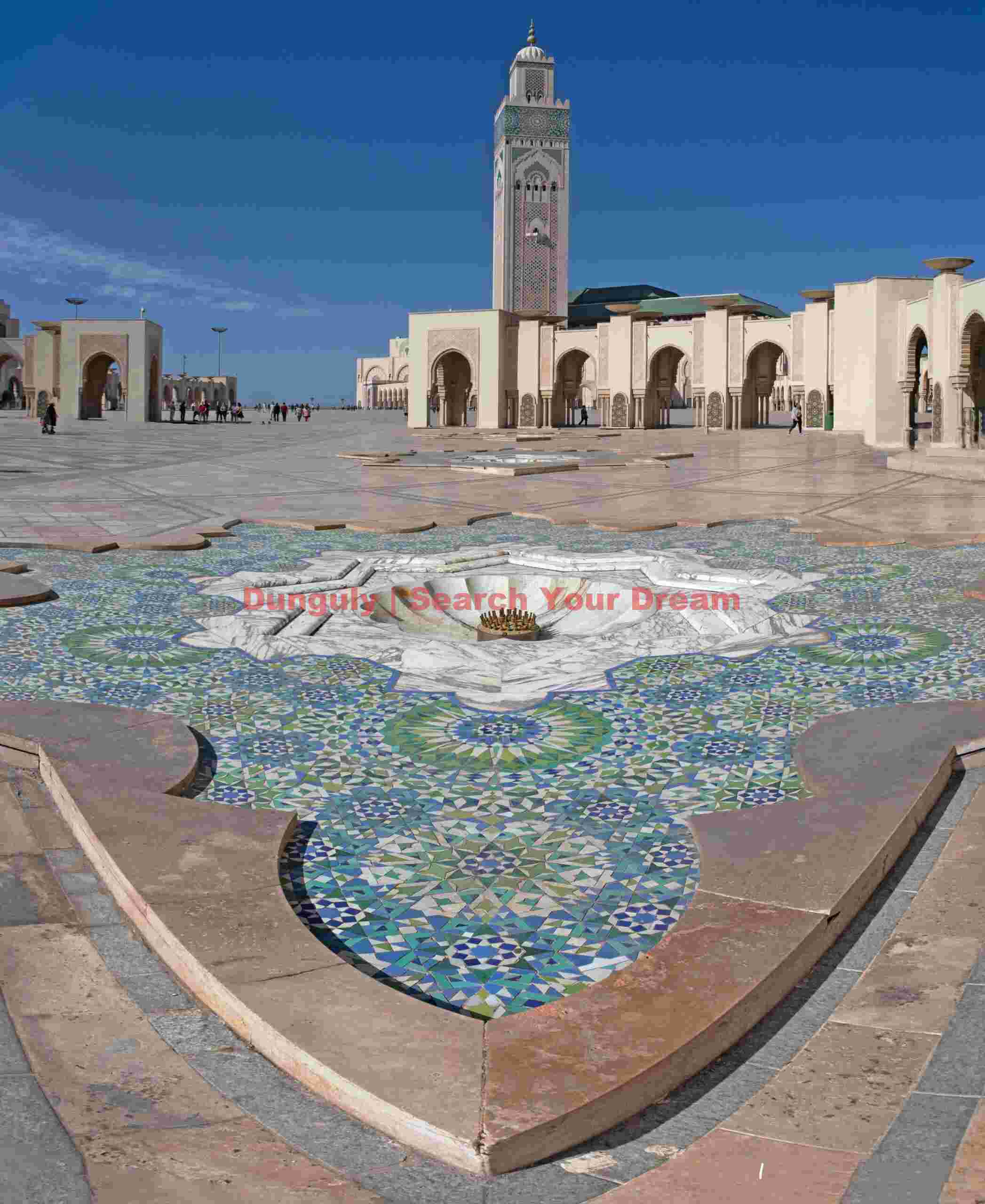 Fountain and tower; Hassan II Mosque, Casabalanca Fountain and tower