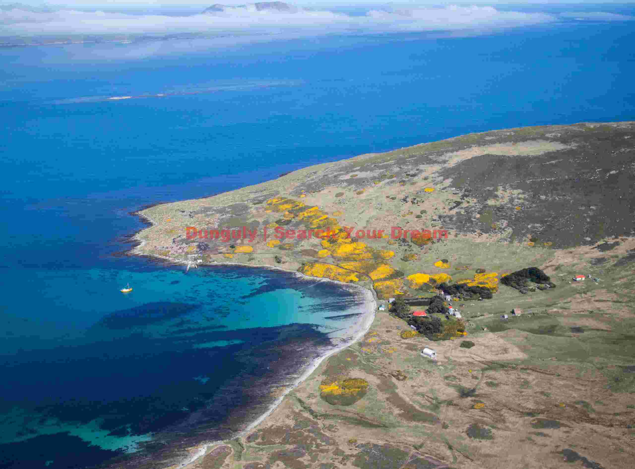 Aerial view of the settlement on Carcass Island Aerial view of the settlement on Carcass Island