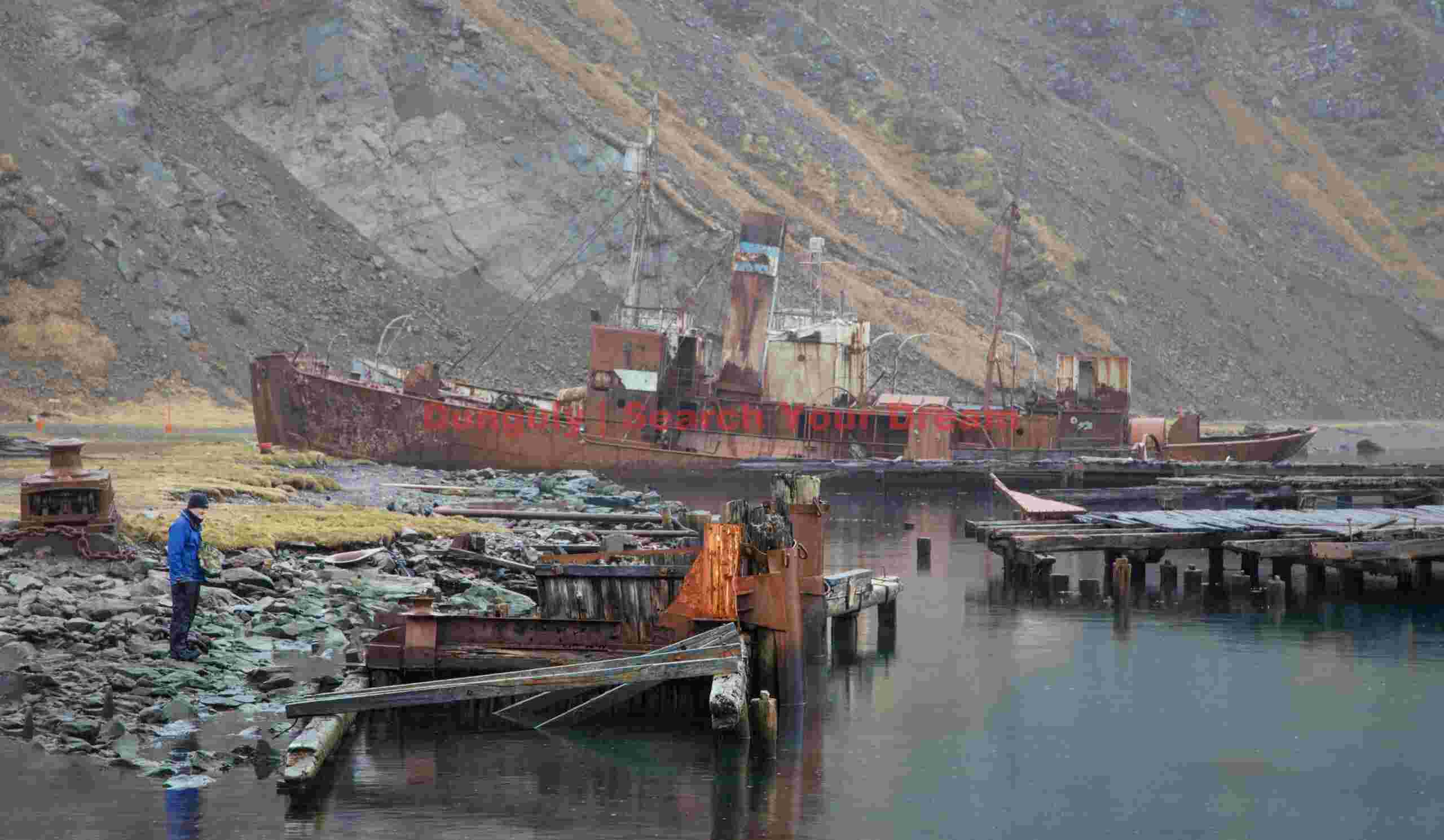 Jetty and shipwrecked Albatross; Grytviken, South Georgia Jetty and shipwrecked Albatross