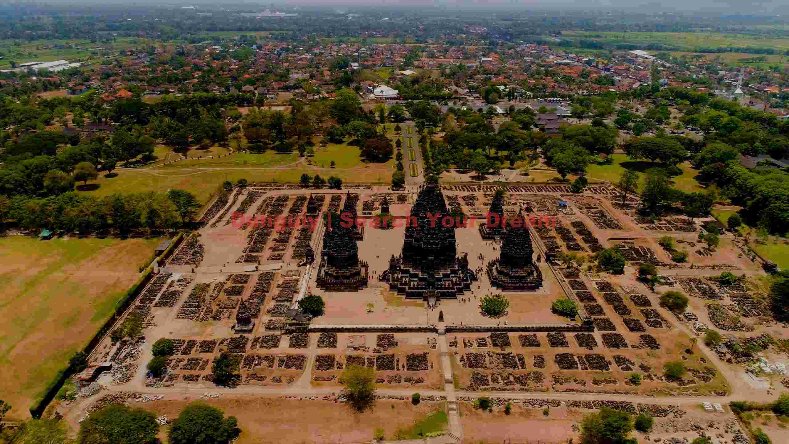 aerial majesty prambanan temple complex panorama aerial majesty prambanan temple complex panorama