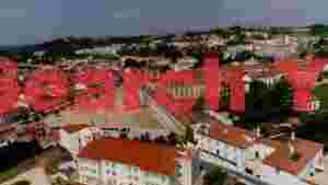 At Home aerial panorama of alcobaya monastery and historic town