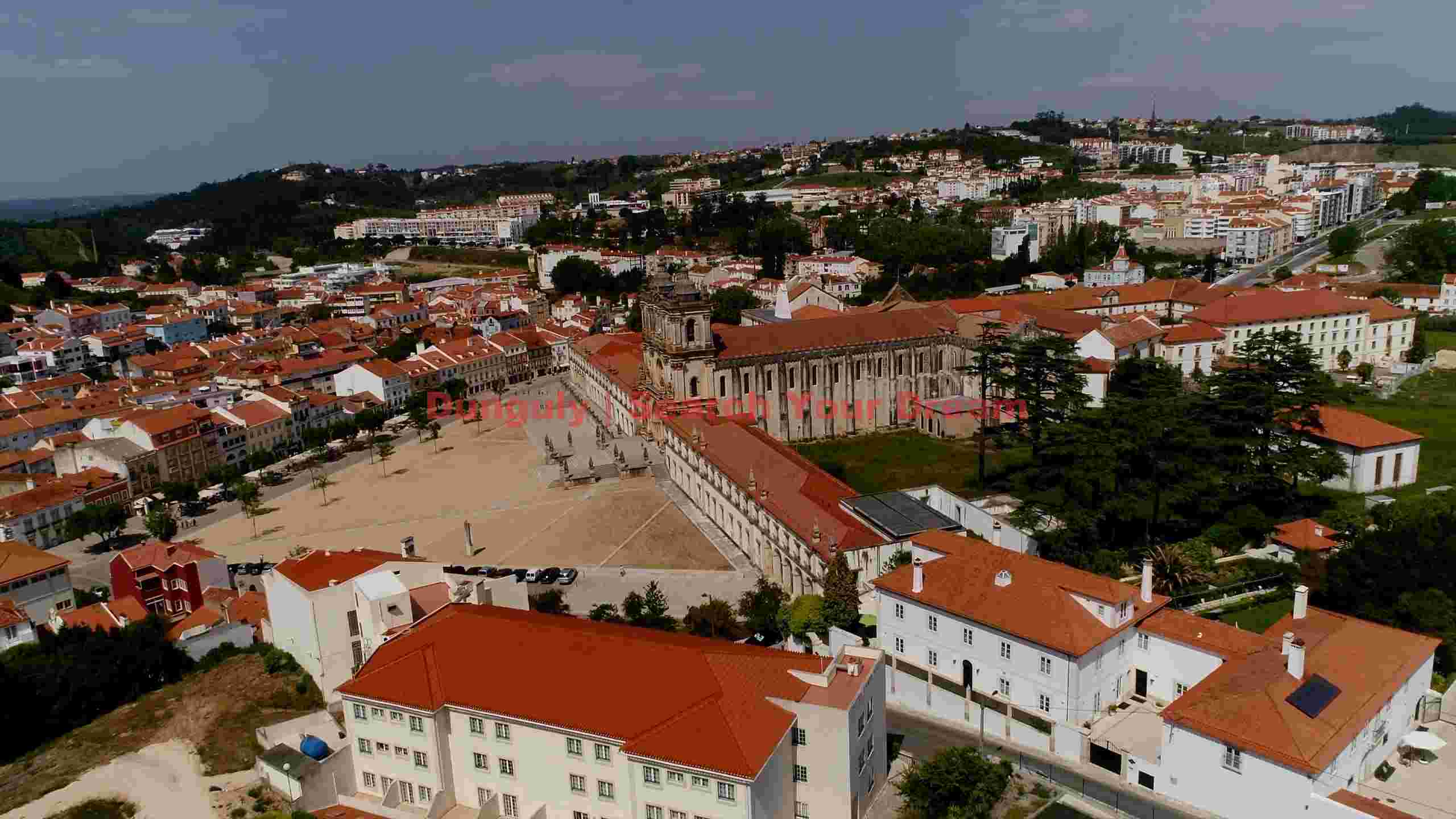aerial panorama of alcobaya monastery and historic town aerial panorama of alcobaya monastery and historic town