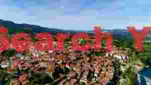 aerial panorama of ancient galician town