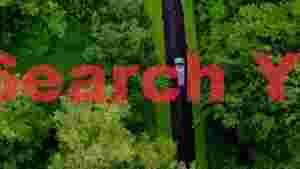 aerial view car on winding forest road