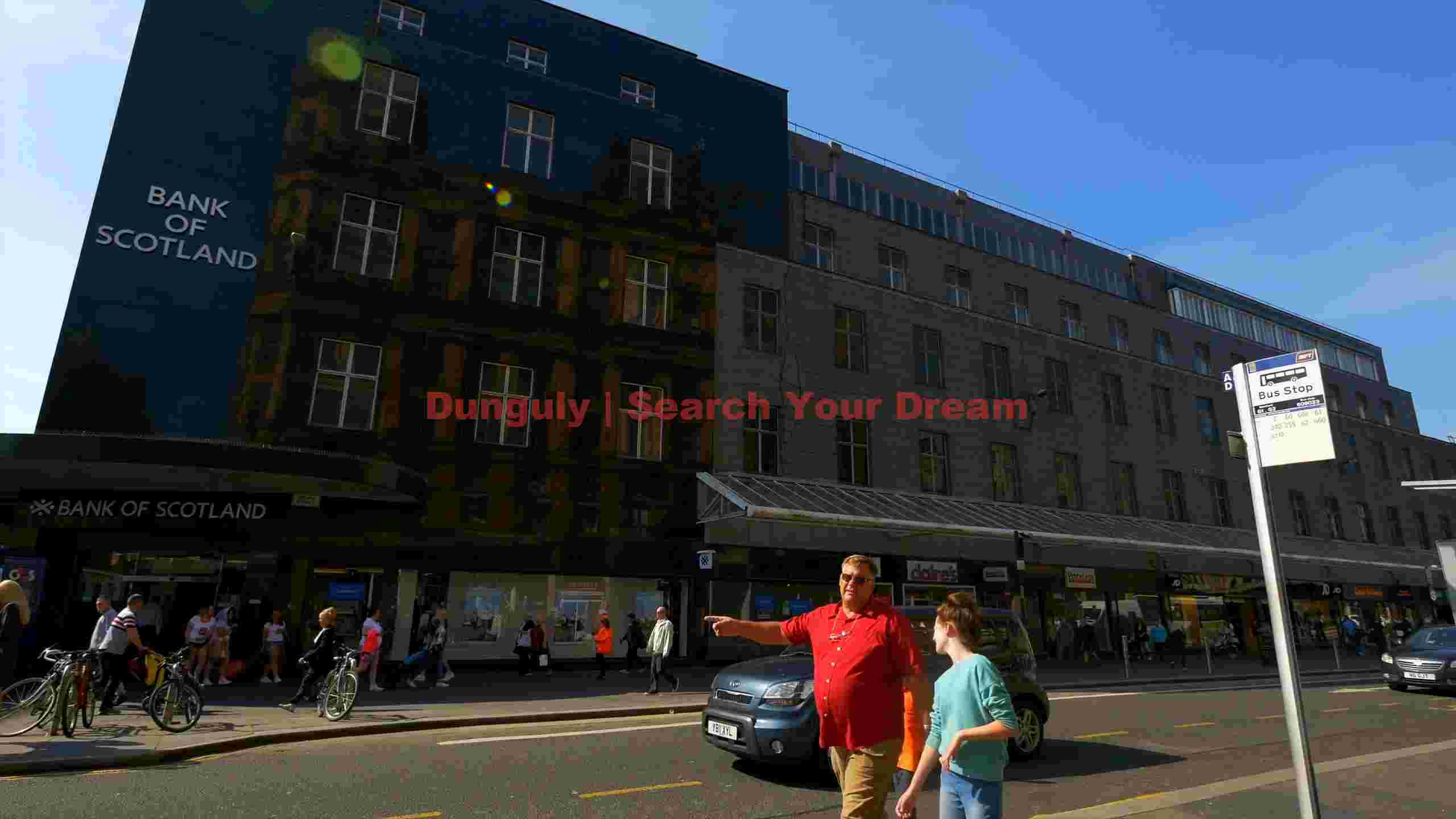 bustling city street bank of scotland view bustling city street bank of scotland view