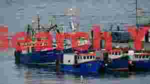 At Home bustling fishing harbor on an overcast day