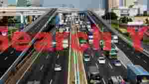 bustling urban highway interchange