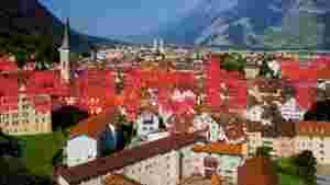 charming alpine townscape with historic church