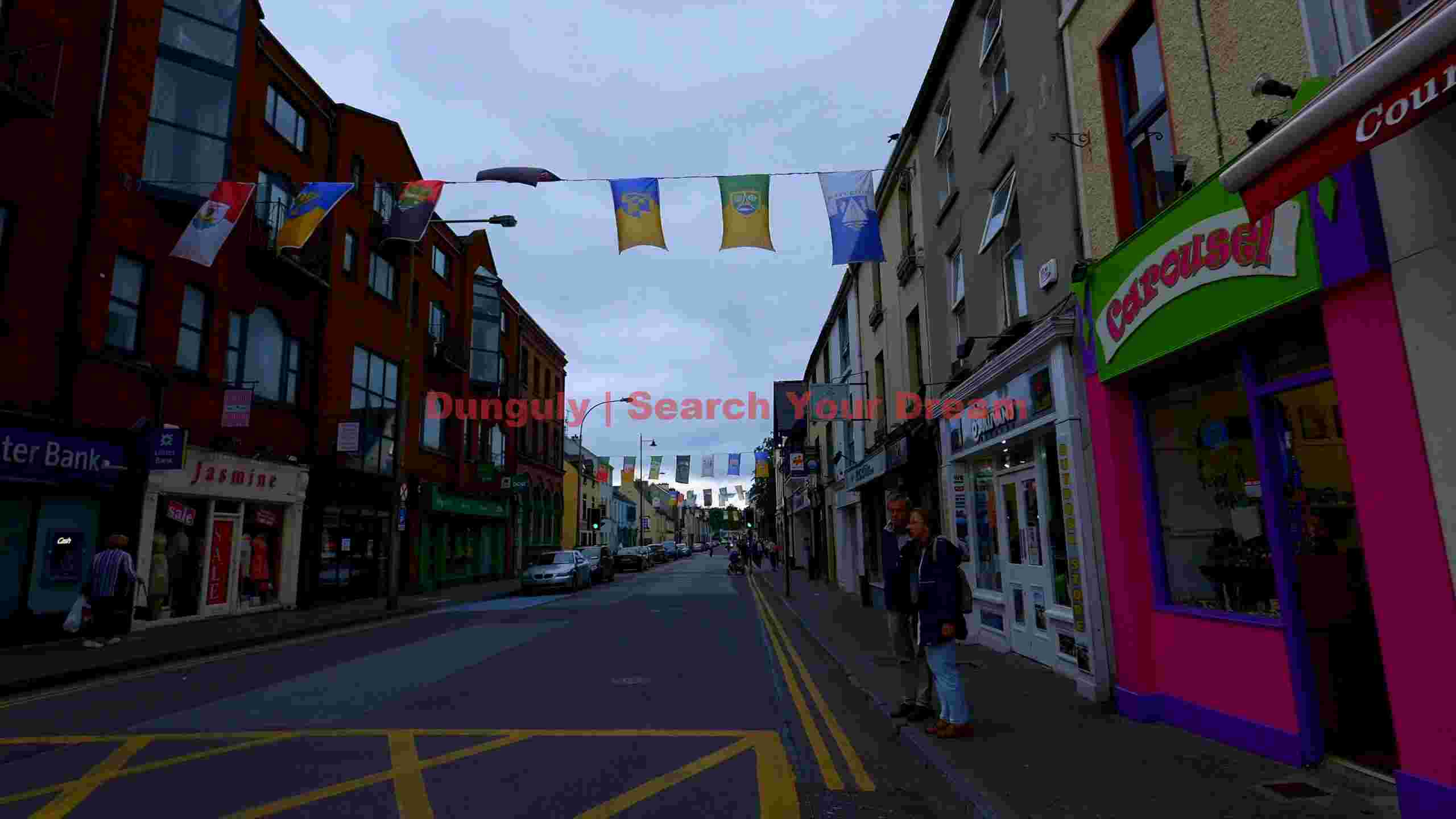 charming irish street with county banners charming irish street with county banners