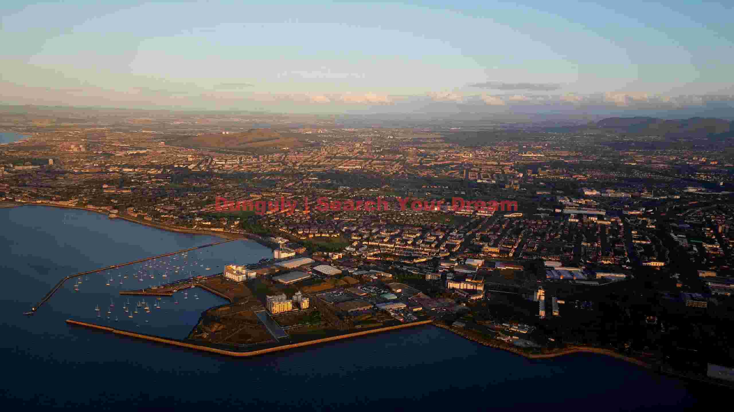 coastal city dawn panorama with marina coastal city dawn panorama with marina