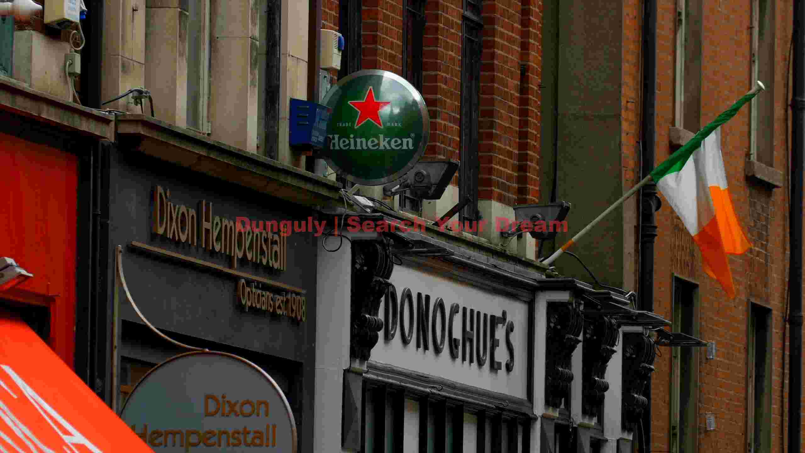dublin streetscape with irish flag dublin streetscape with irish flag