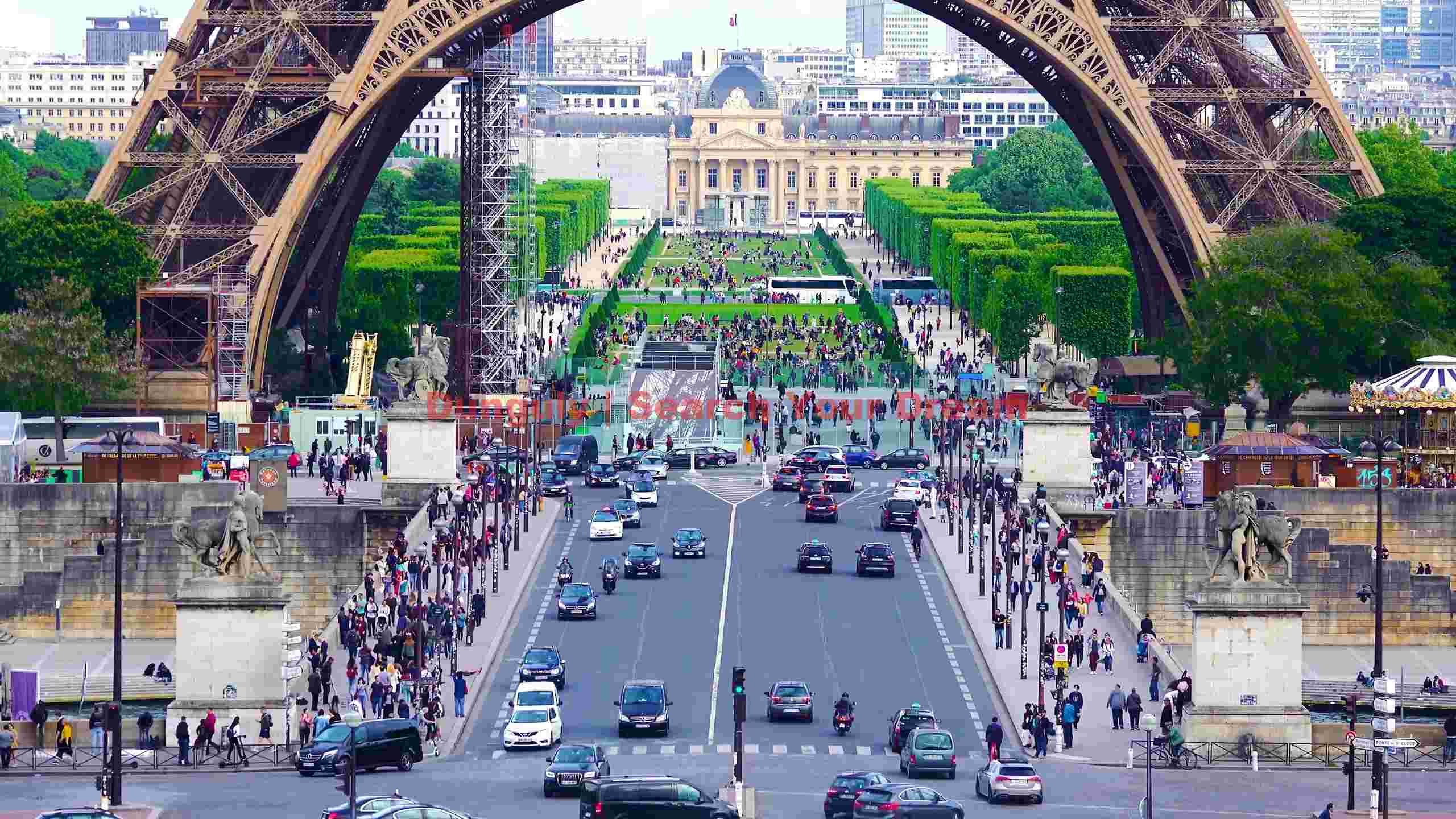 eiffel tower and champ de mars from above eiffel tower and champ de mars from above