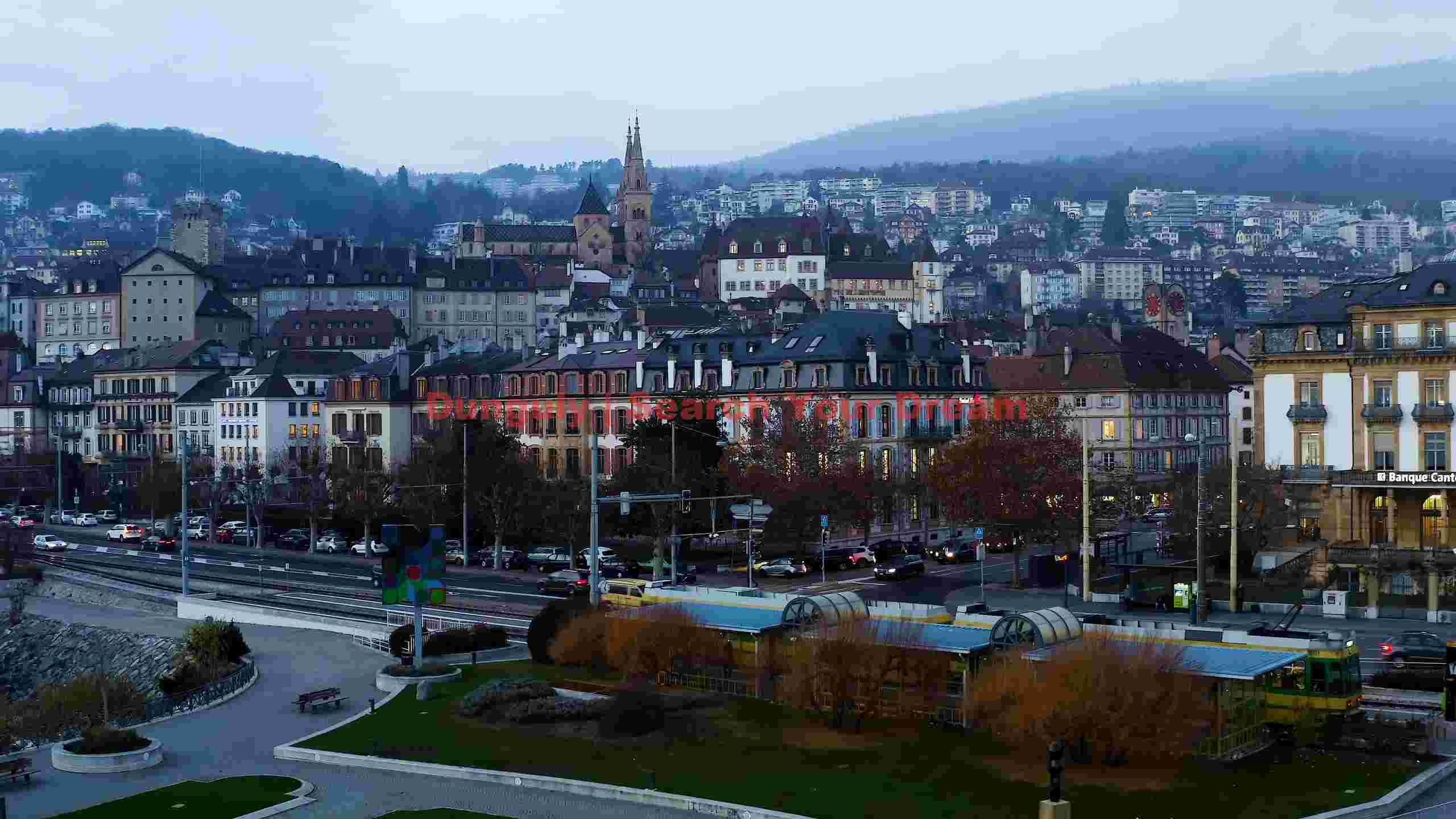 evening panorama of a lakeside swiss city evening panorama of a lakeside swiss city